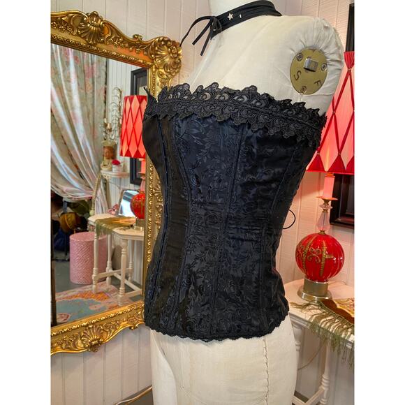 vintage 1990s Fredrick's of hollywood black satin corset 36 med 90s lingerie - Picture 5 of 9